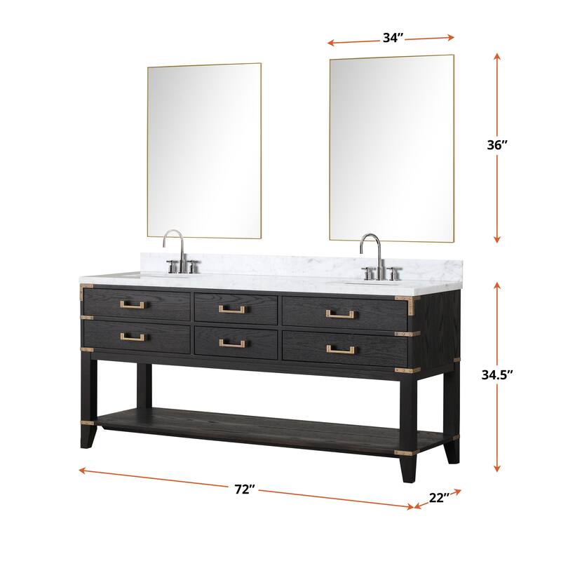 Lexora Norwalk Bath Vanity, Carrara Marble Top, Faucet Set, and Mirror