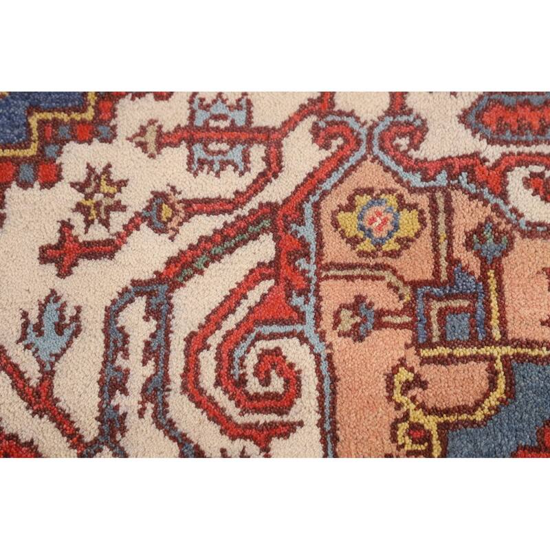 Blue Geometric Heriz Serapi Oriental Area Rug Hand-Knotted Wool Carpet - 8'8"x 11'10"