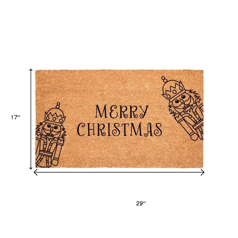 HomeRoots 17" X 29" Brown And Black Christmas Merry Christmas Outdoor Coir Door Mat - 17.00' X '29.00