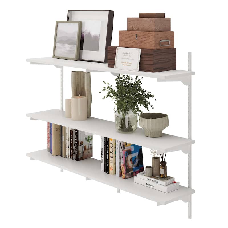 Wallniture Turin 48" Floating Bookshelves with Adjustable Brackets, Wall Shelf Unit for Living Room, Custom Tier Options, White
