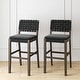 preview thumbnail 46 of 58, Nathan James Cohen Faux Leather Counter or Bar Height Stool, Solid Wood Frame with Footrest and Woven Leather Back Set of 2 - Black - Bar Height - 29-32 in.