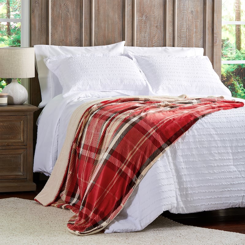 Poly Fleece Sherpa Throw - Oversized Plush Woven Polyester Bed or Sofa Blanket by Windsor Home