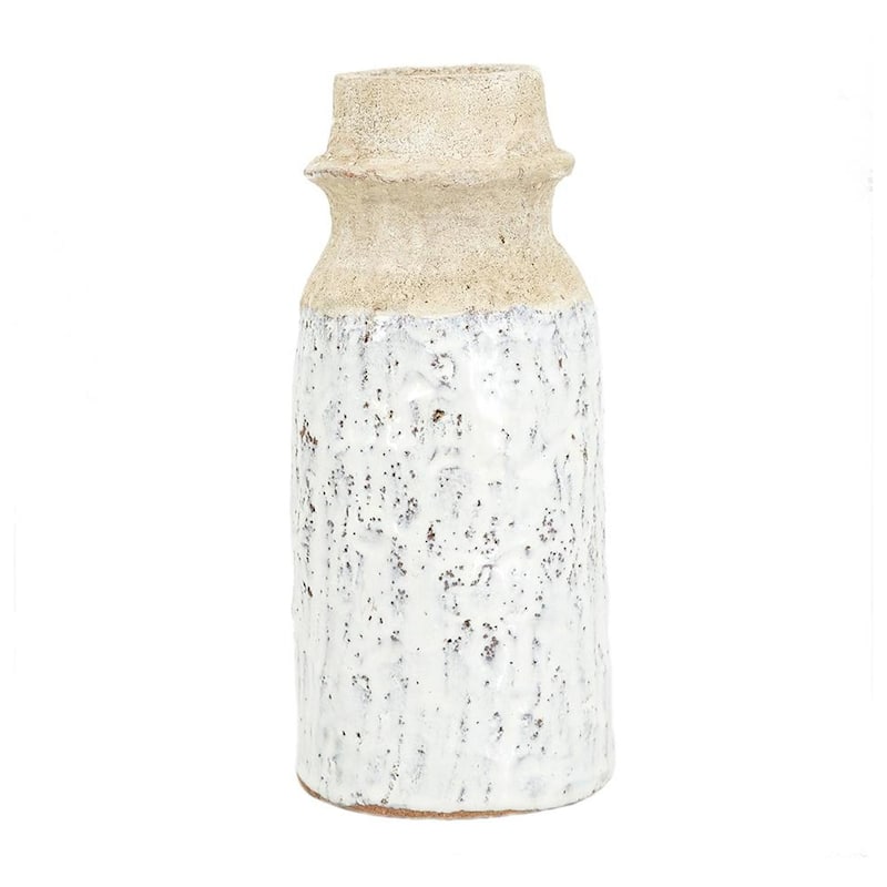 10" Beige And Ivory Cylinder Terracotta Table Vase - 4.70