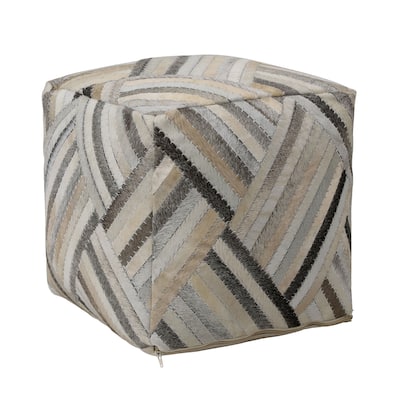 Eleanor Hide Upholstered Pouf, Grey