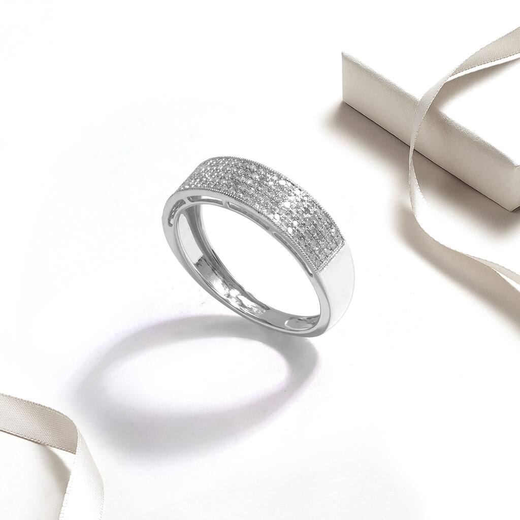 3/8ct TDW Diamond Cluster Wedding Band in 10K White Gold for Men