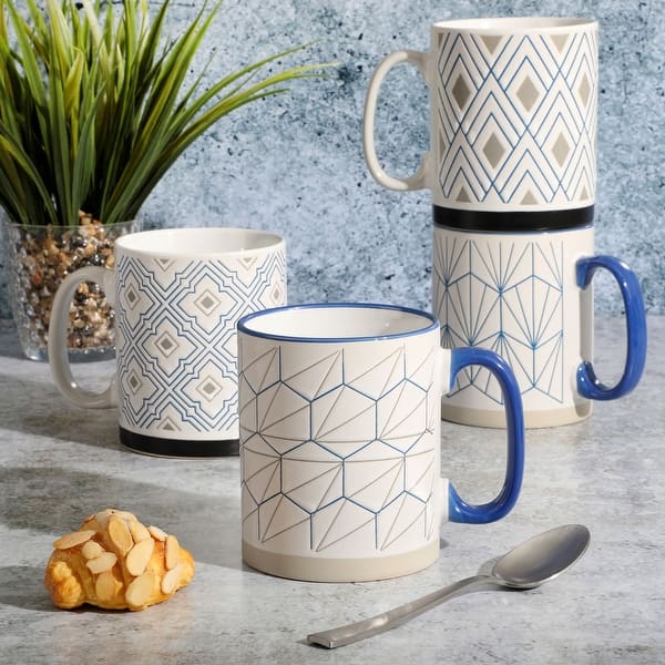 Parkmill 17oz 4 Piece Stoneware Coffee Mug Set in Assorted Designs