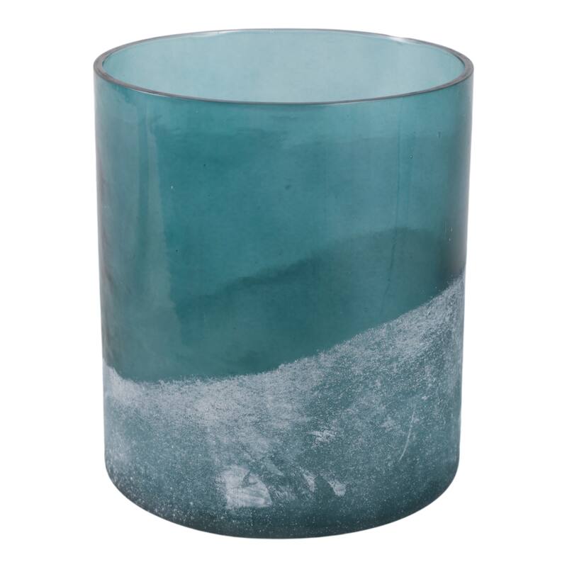 Glass Frosted Bottom Hurricane Candle Holder - Blue