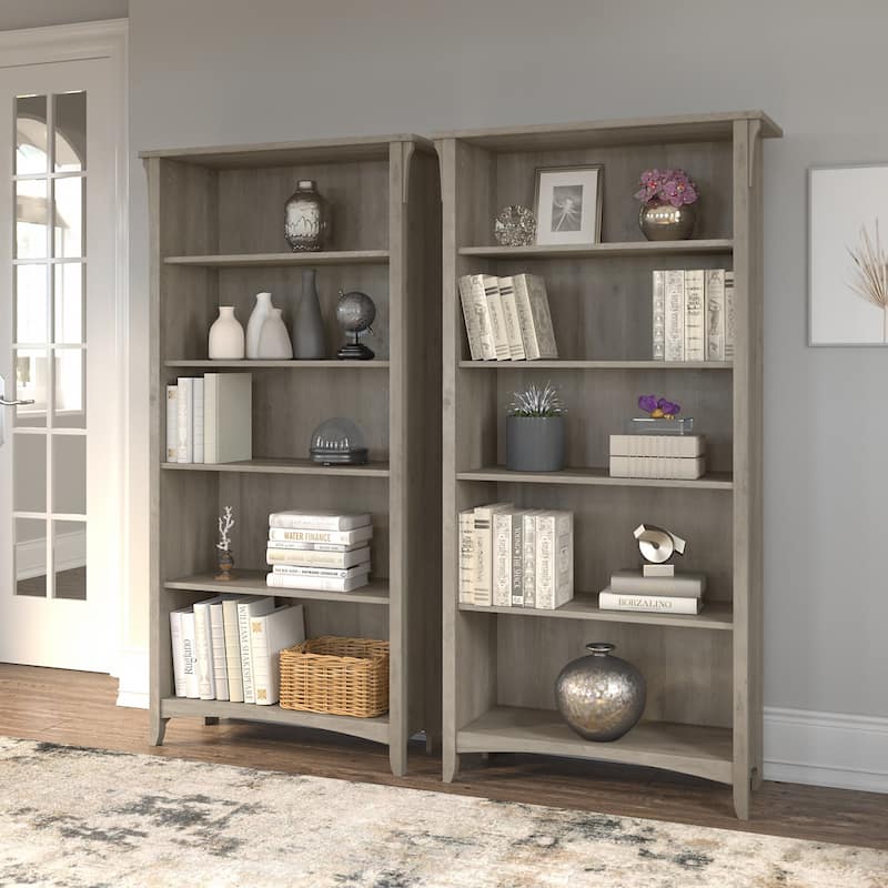 Salinas Tall 5-shelf Bookcase (Set of 2) by Bush Furniture - Driftwood Gray