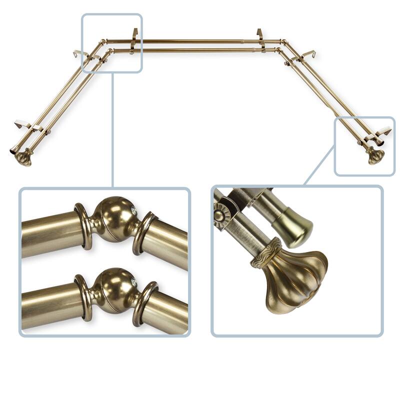 InStyleDesign Amor 13/16" Double Bay Window Curtain Rod - Antique Brass