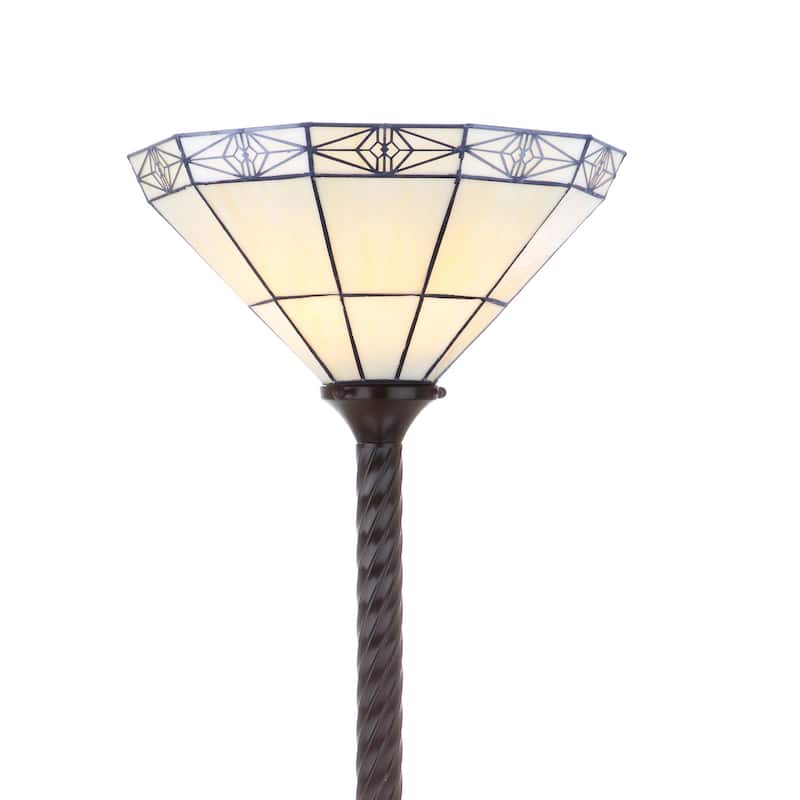 Peacock Tiffany-Style 68.57" Torchiere LED Floor Lamp, Bronze by JONATHAN Y - 68.57" H x 15" W x 15" D