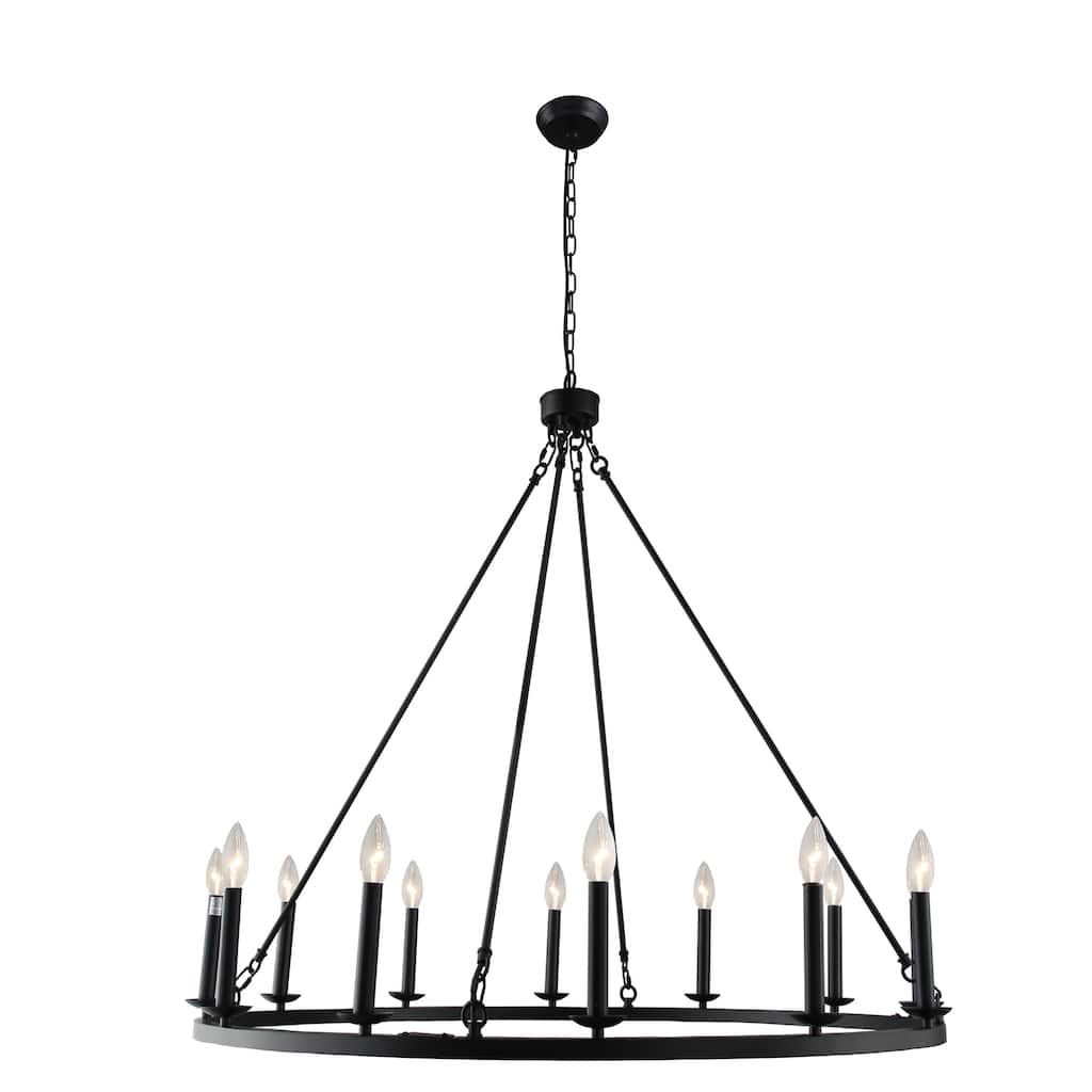 12 Light Candle Style Chandelier in Matte Black Finish - 36"H x 39.5"W x 39.5"D