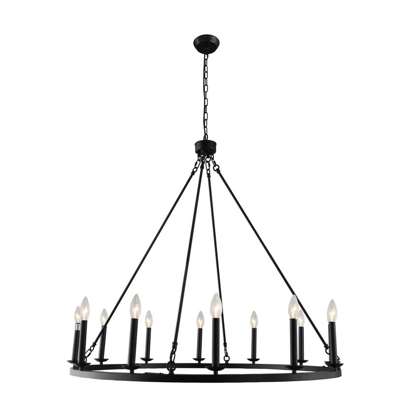 12 Light Candle Style Chandelier in Matte Black Finish - 36"H x 39.5"W x 39.5"D