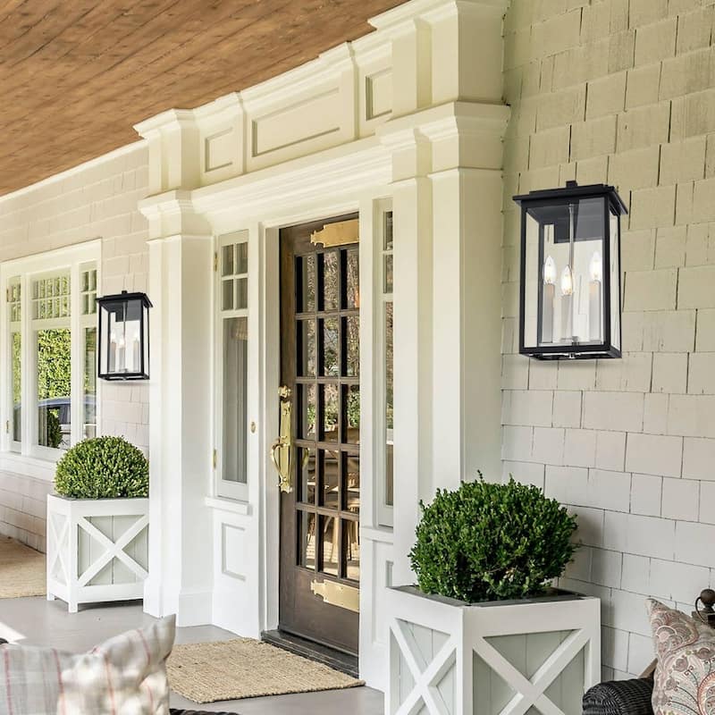 Outdoor Wall Sconce, Exterior Porch Light Wall Mount Lantern, Black and Brushed Nickel Finish with Clear Glass for House