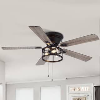52-inch Indoor Matte Black Industrial Ceiling Fan with Light and Pull Chain