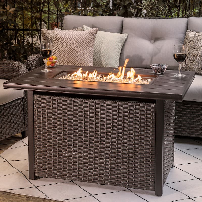 Nuu Garden Outdoor 43-inch 50,000 BTU Propane Gas Fire Pit Table, Dark Brown Color