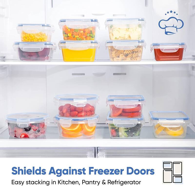 32 Piece Food Storage Containers Set with 16 Blue Easy Snap Lids +16 Airtight Food Containers With Lids