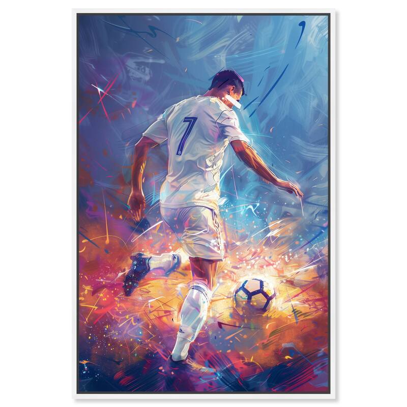 Notoriart Bold And Colorful Soccer Player Ii Framed Soccer 1 Piece Canvas Wall Art - 21 x 31 - White