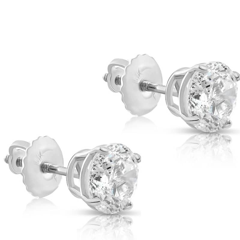 2 Ct TW Real Diamond Studs With Screw Backs in White or Yellow Gold