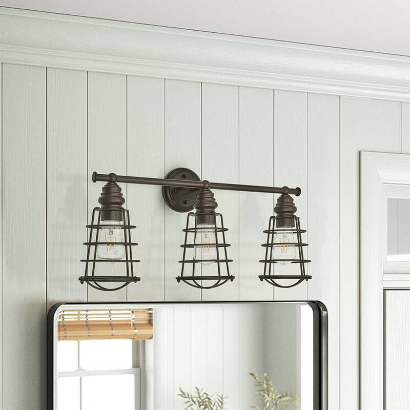 3 light brown finish bathroom wall sconce