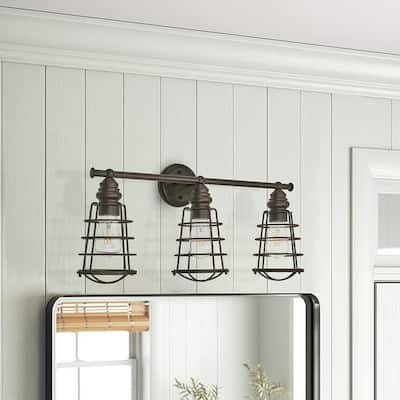 3 light brown finish bathroom wall sconce