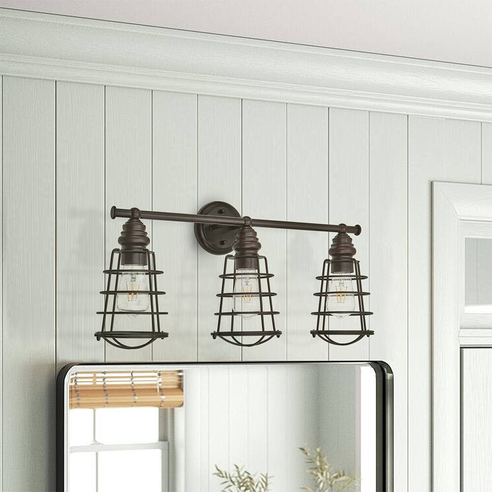 3 light brown finish bathroom wall sconce