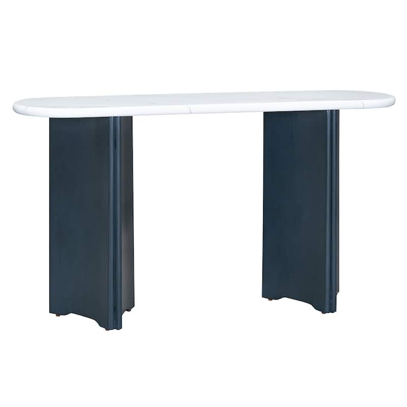 Rustic Sofa Table Narrow Console Table with Oval Faux Marble Top