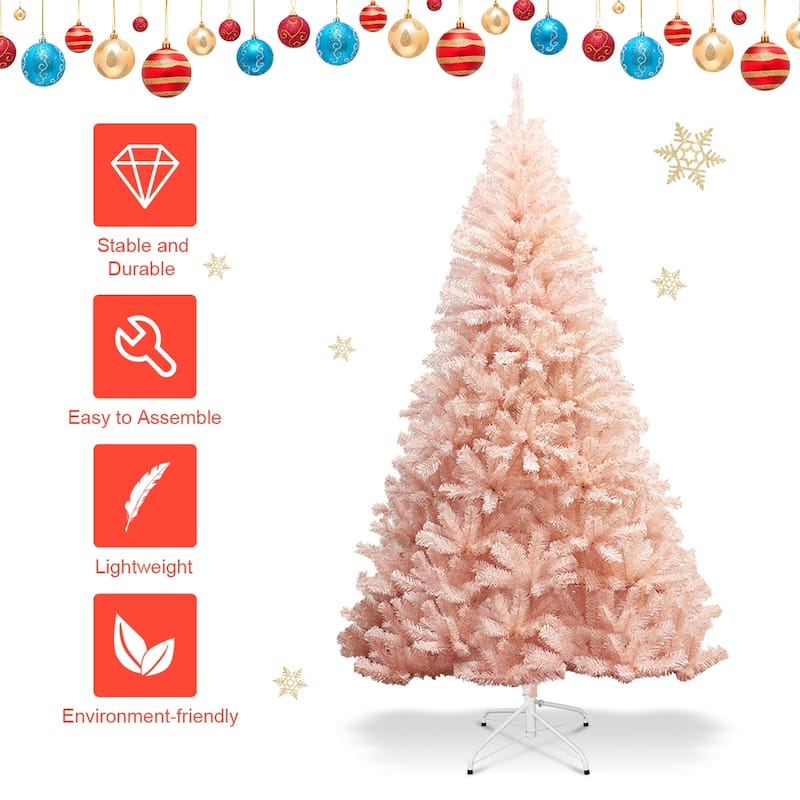 Gymax 6ft/ 7ft Pink Classic Pine Christmas Tree Artificial Hinged - See Details