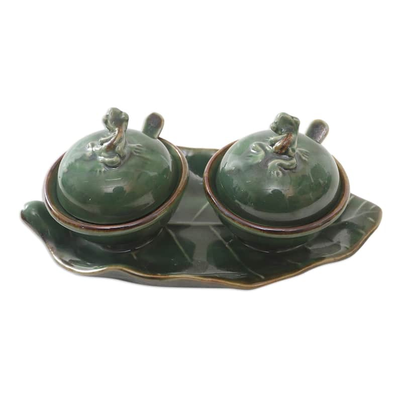 Novica Handmade Little Frogs Ceramic Condiment Set (5 Pcs)