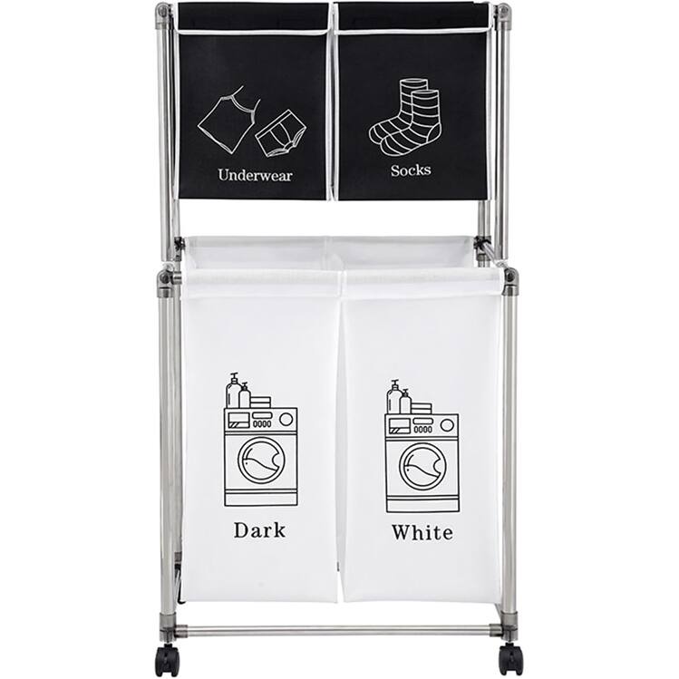 Rolling Laundry Sorter 4 Sections, 2 Tier Vertical Laundry Hamper with