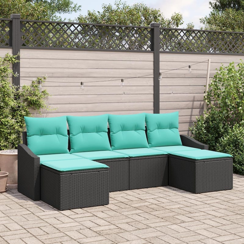 vidaXL 6 Piece Garden Sofa Set with Cushions - 91.7×46.1×27.2 - Black
