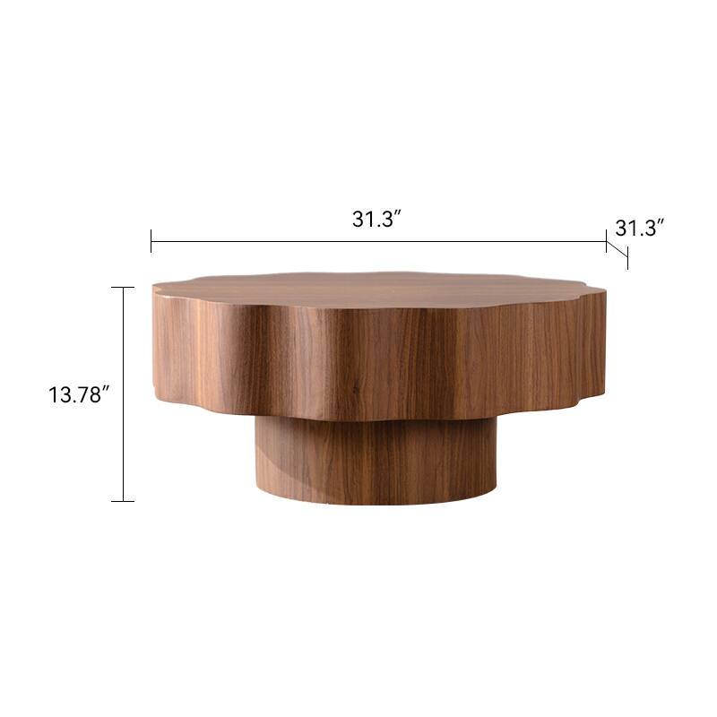 31.5" Irregular Coffee Table for Living Room, MDF Modern Nesting Imitation Wood Grain Coffee Table with Open Storage