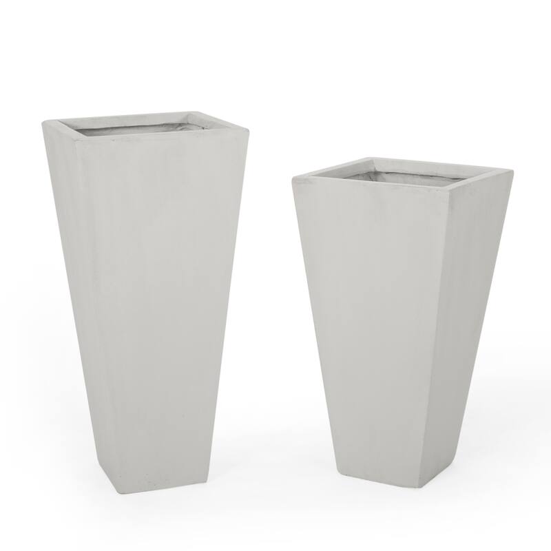Ella Outdoor Modern Medium and Small Cast Stone Planter Set by Christopher Knight Home