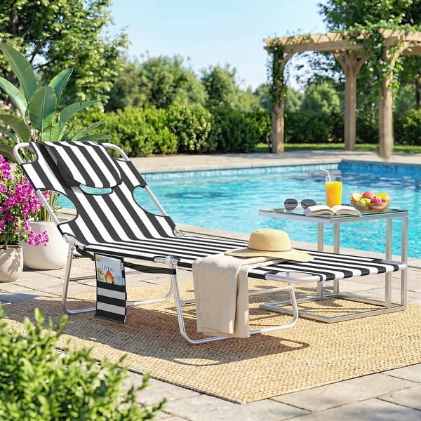 Outsunny Chaise Lounge Chair Outdoor with Face Arm Hole, 5-Position Reclining Face Down Tanning Chair with Carry Strap - Black