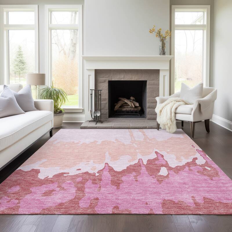 Machine Washable Indoor/ Outdoor Modern Abstract Chantille Rug