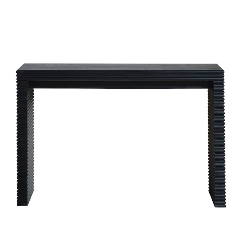 Modern Hallway Table Black Console Table with Ribbed Design