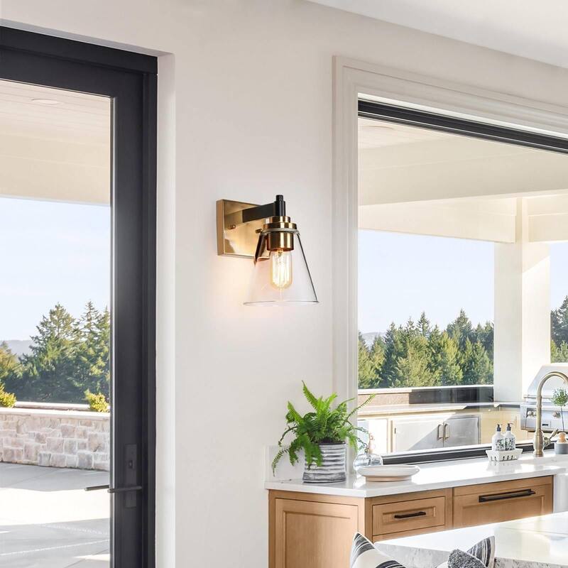 Modern 1-Light Black Gold Glass Wall Sconce Dimmable Bathroom Vanity Lights