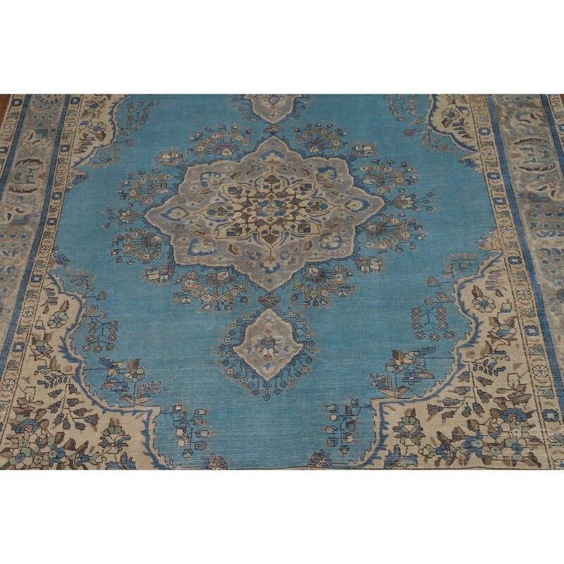 Blue Geometric Tabriz Persian Area Rug Oriental Handmade Wool Carpet - 8'5"x 10'11"
