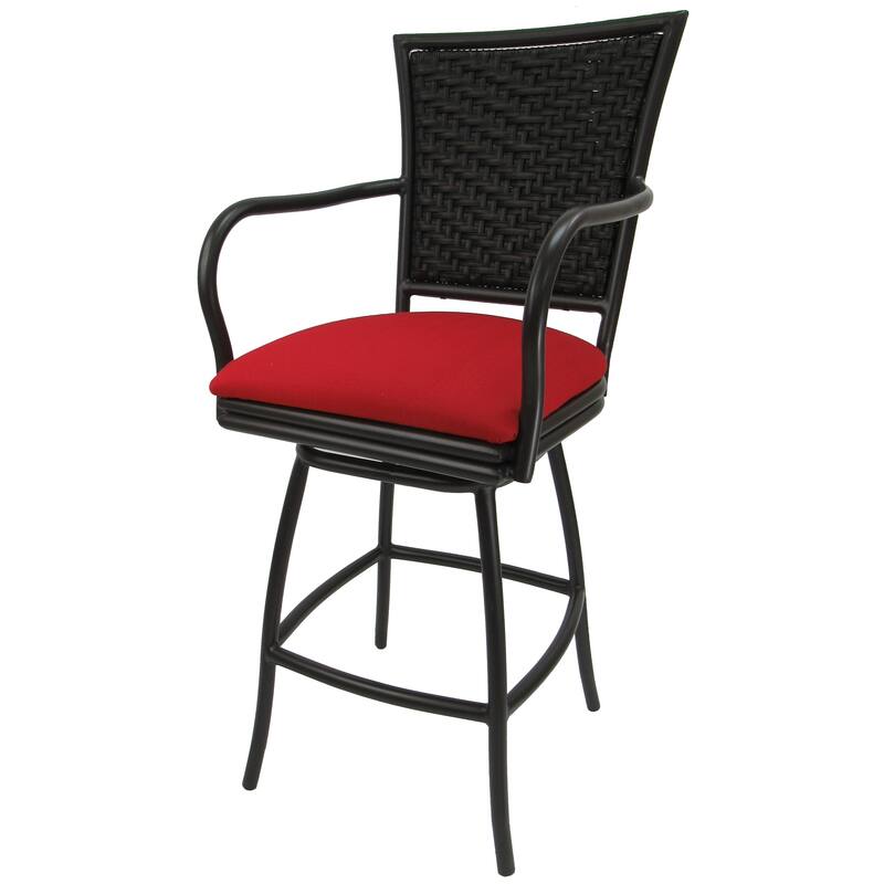 Swivel Counter 26" Bar Stool with Arms Erin - Brown or Biege Frame - 26 inch Seat - Red Linen