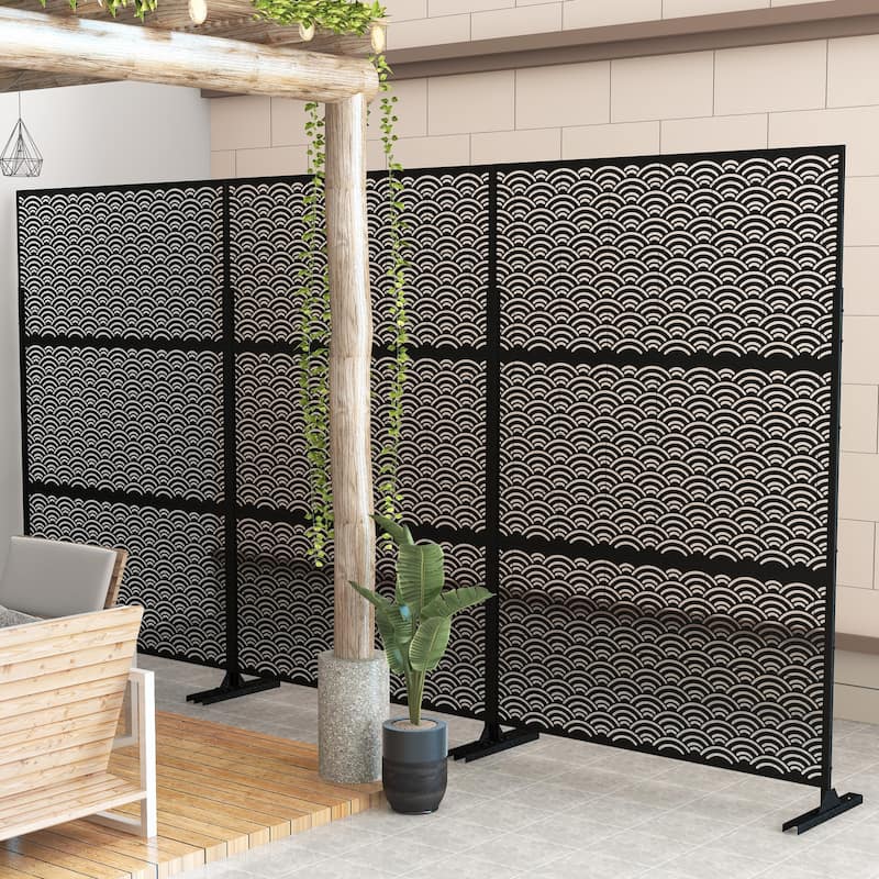 Metal Privacy Screen Wall Decoration Free Standing-6.3 ft. H X 4 ft. W