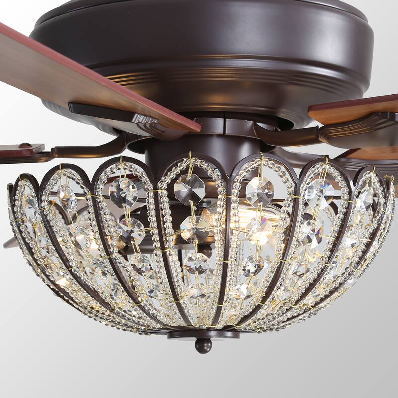 Sofucor 52" Ceiling Fan with Light Remote, Classical Crystal Chandelier fan, 5 Blades & Reverse Airflow, Black