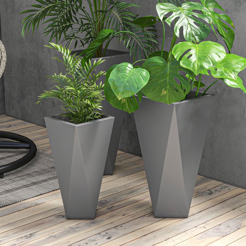Outsunny 28.75", 24.5", 20.5" Tall Planters Set of 3, MgO Indoor Outdoor Planters with Drainage Holes, Stackable Flower Pots