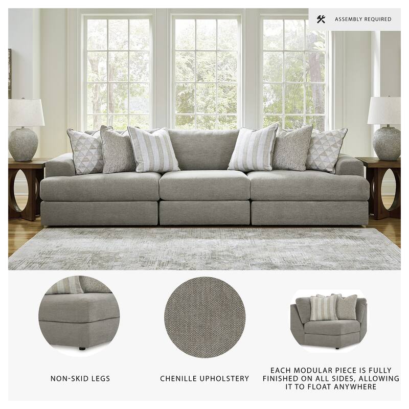 Signature Design by Ashley Avaliyah Gray 3-Piece Sectional Sofa - 128" W x 44" D x 37" H