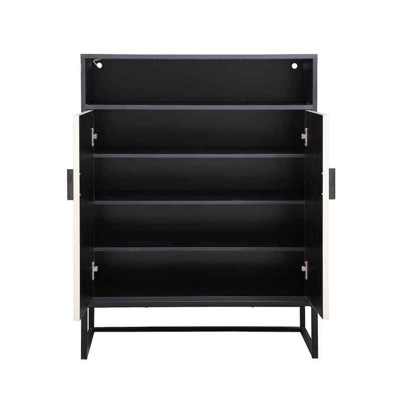 5-Tier Wooden Shoe Cabinet with Doors and Open Shelves