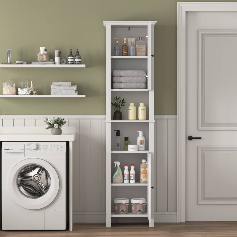 Bathroom Floor Storage Cabinet with 2 Doors and 6 Shelves