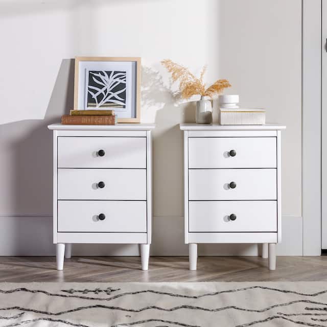 Middlebrook Bullrushes Solid Wood 3-Drawer Nightstand, Set of 2 - White