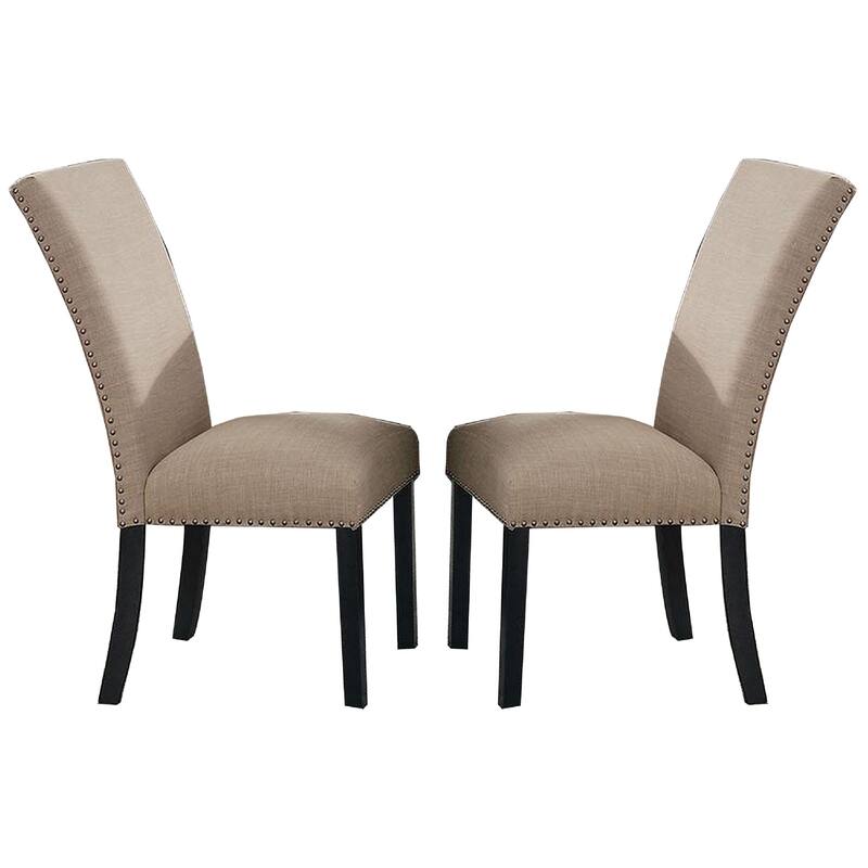 Wooden Side Chairs with Nailhead Trims, Set of 2, Beige and Black