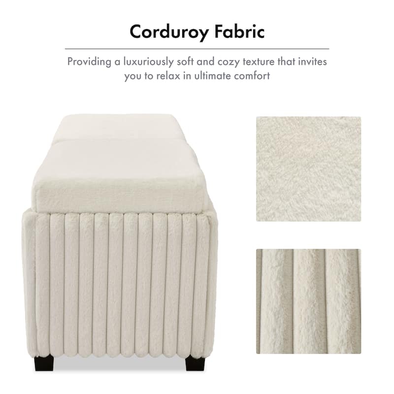 Furniture of America Cyrene 48-inch White Chenille Storage Bench with 2 Tray Tops