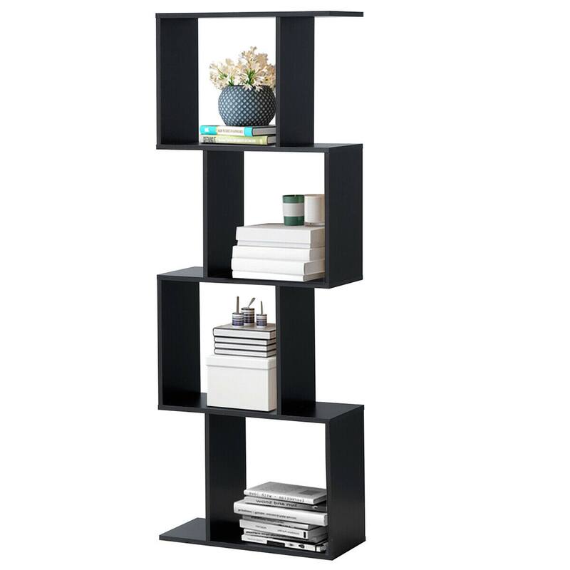 Gymax 4-tier S-Shaped Bookcase Free Standing Storage Rack Wooden - See Details
