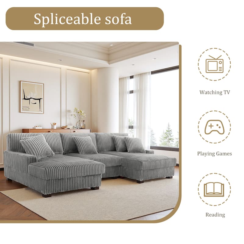 118.4"W Plush Modular Sectional Sofa with Pillows
