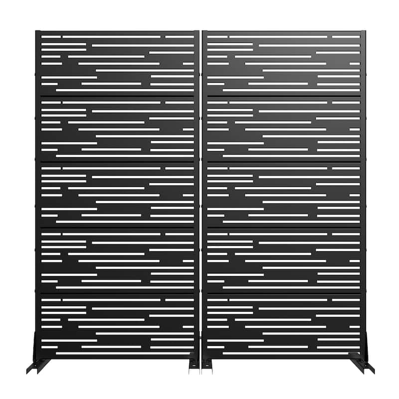 Outdoor Privacy Screen with Stand for Patio Garden Metal Fence Set of 2